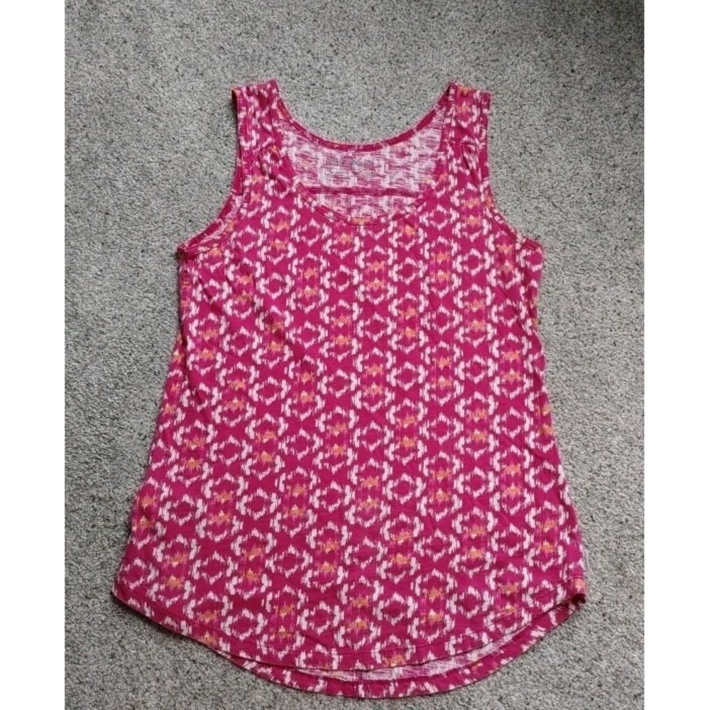 Eddie Bauer Womens Printed Tank Top Sz Med Pink Scoop Neck Cotton Outdoor